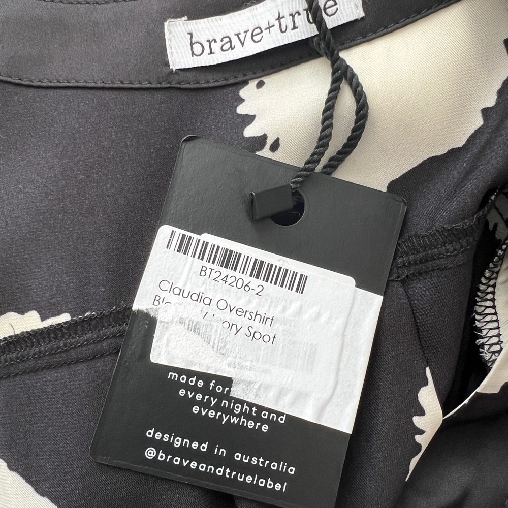 NWT Brave + True Claudia Shirt Black Ivory Spot High Low Button Front One Size - Picture 10 of 12